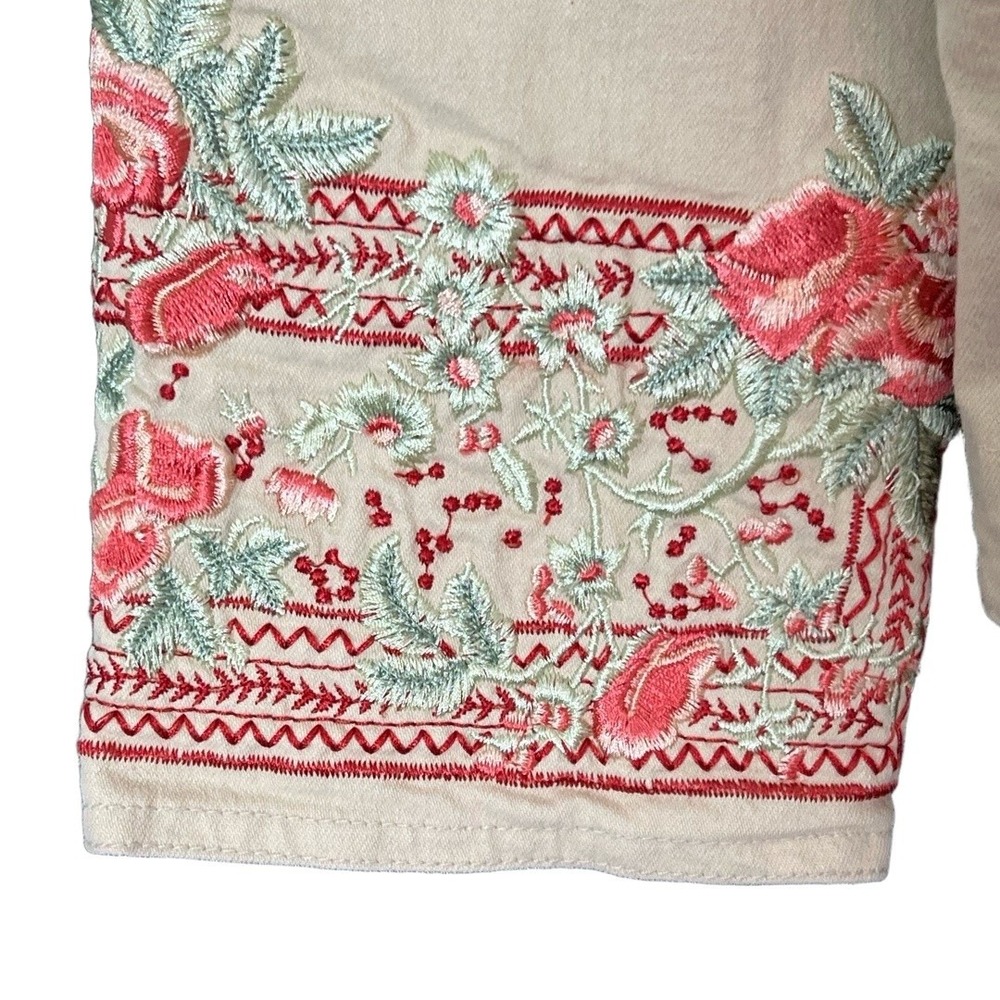 Denim & Co Jacket Medium Cream Embroidered Casual Coastal Cowgirl Rodeo Western - Picture 4 of 10